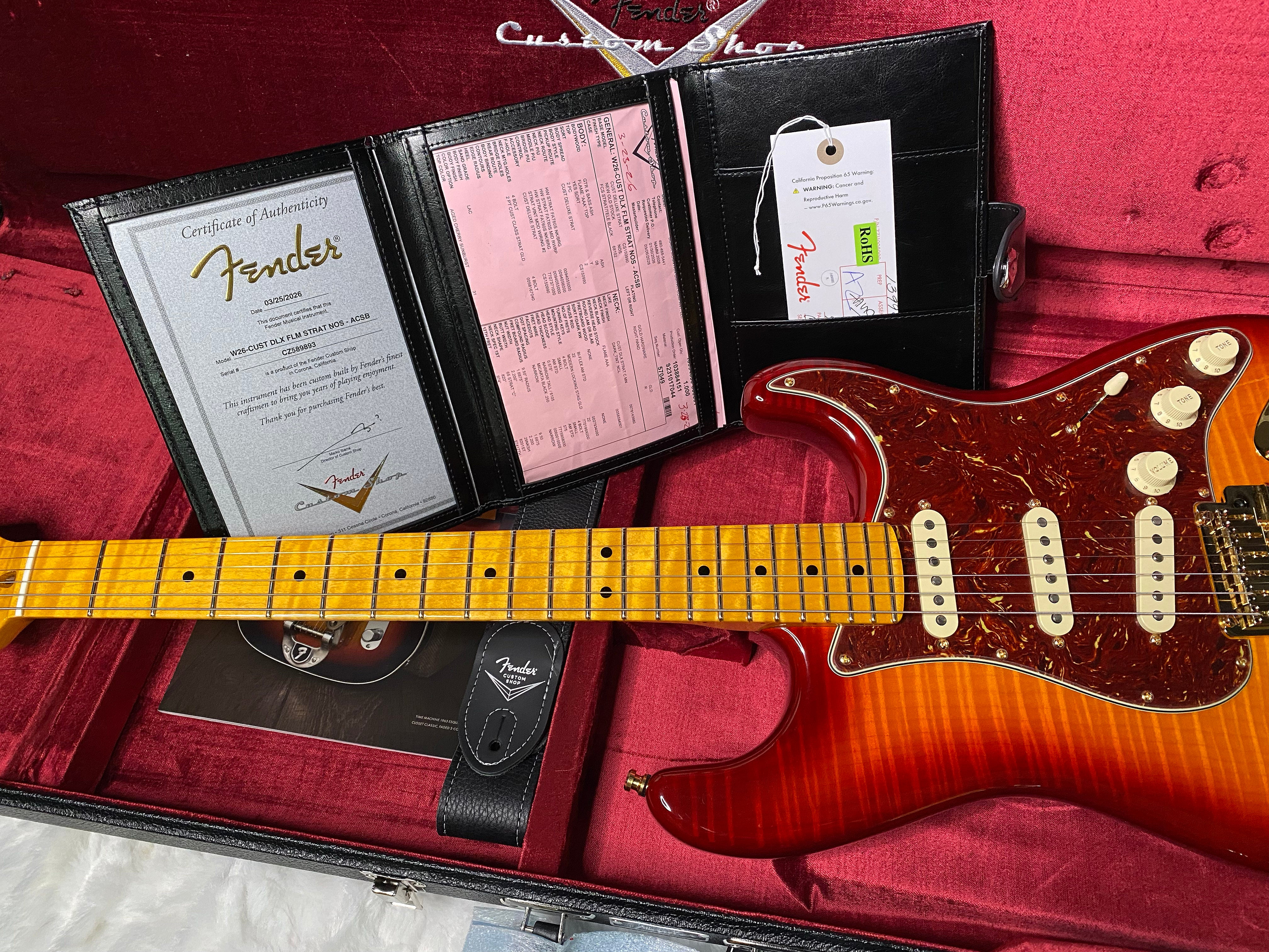 NEW! Fender Limited Edition Custom Deluxe AAA Flame Stratocaster - Hand Wound Pick-Ups - Gold Hardware - Aged Cherry Sunburst - 7.6lbs - Authorized Dealer - G07114 - WOW!
