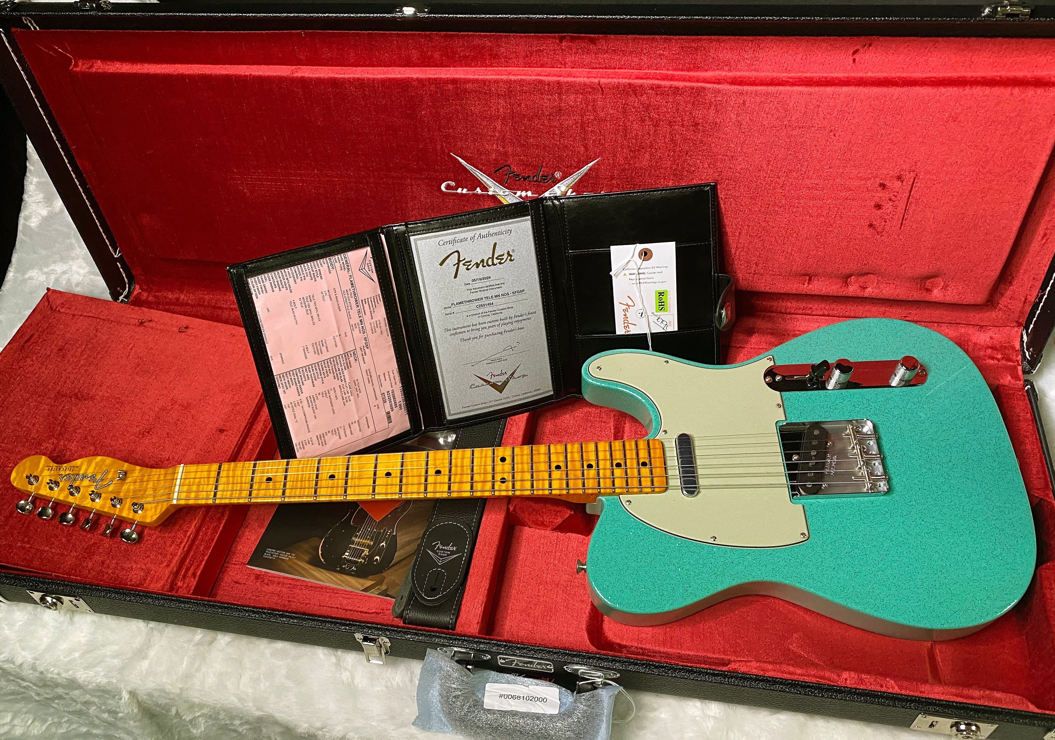 NEW! Fender Custom Shop Flamethrower Telecaster Custom - NOS - Modern Specs - Texas Special Pick-Ups - AAAA Flamed Neck - Seafoam Green Sparkle - Authorized Dealer - 7.6lbs - G07120