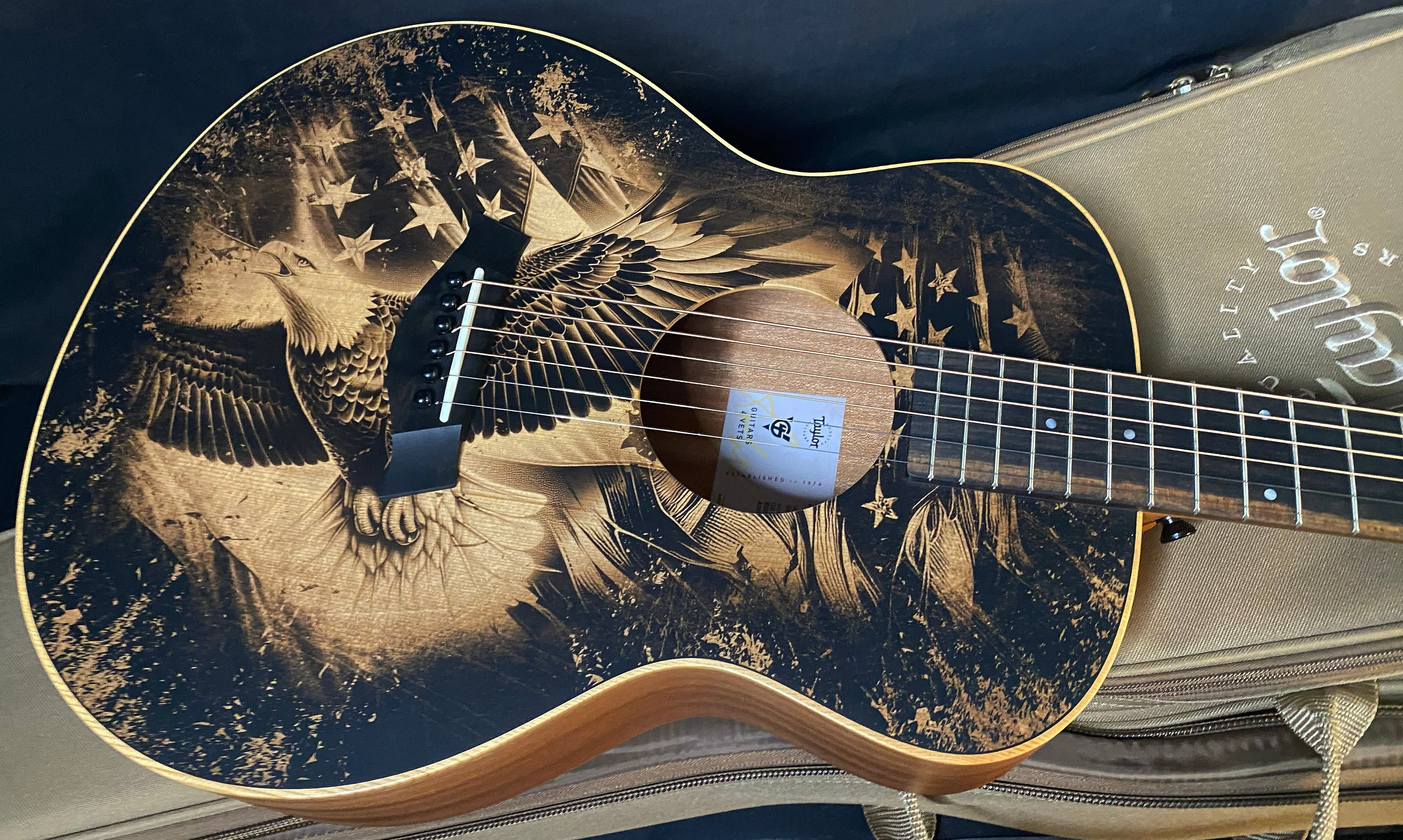 NEW Taylor Guitars 4 Vets GS Mini Americana Special Edition Acoustic Guitar - Custom Artwork - G05685