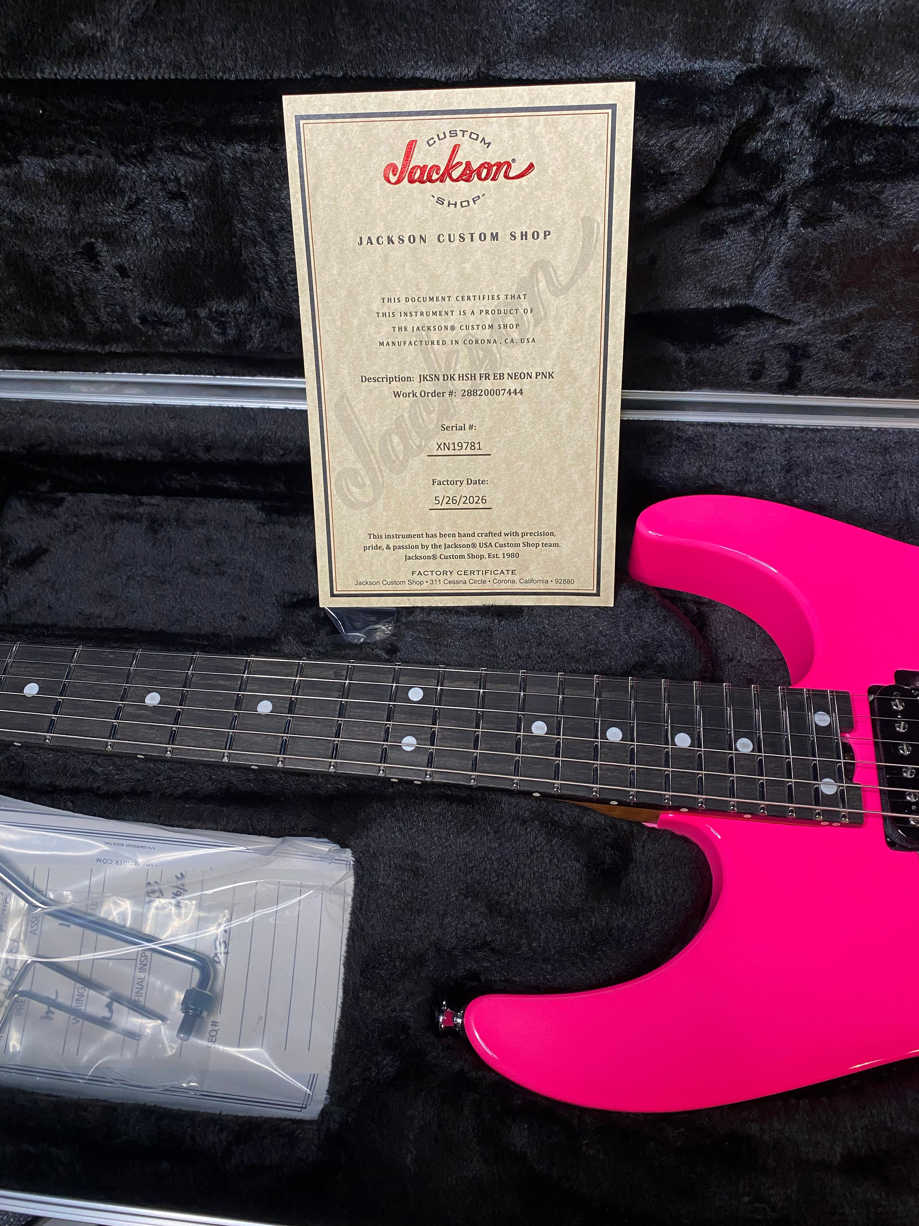 NEW ! Jackson Custom Shop Dinky HSH - Roasted Maple Neck & Ebony Fretboard - DK - Neon Pink - Authorized Dealer - 8.1 lbs - G07143