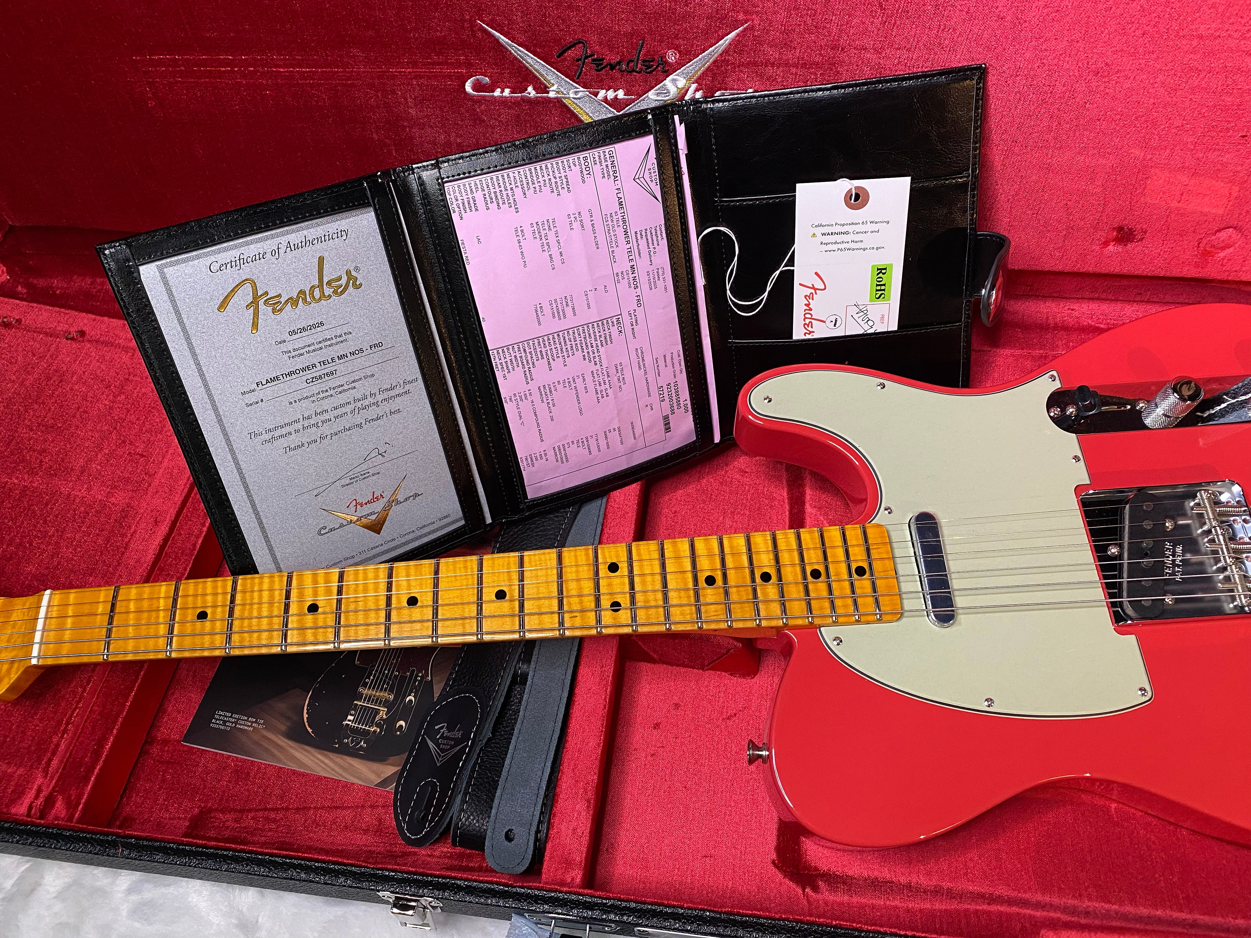 NEW! Fender Custom Shop Flamethrower Telecaster Custom - NOS - Modern Specs - Texas Special Pick-Ups - AAAA Flamed Neck - Fiesta Red - Authorized Dealer - 7.2lbs - G07144