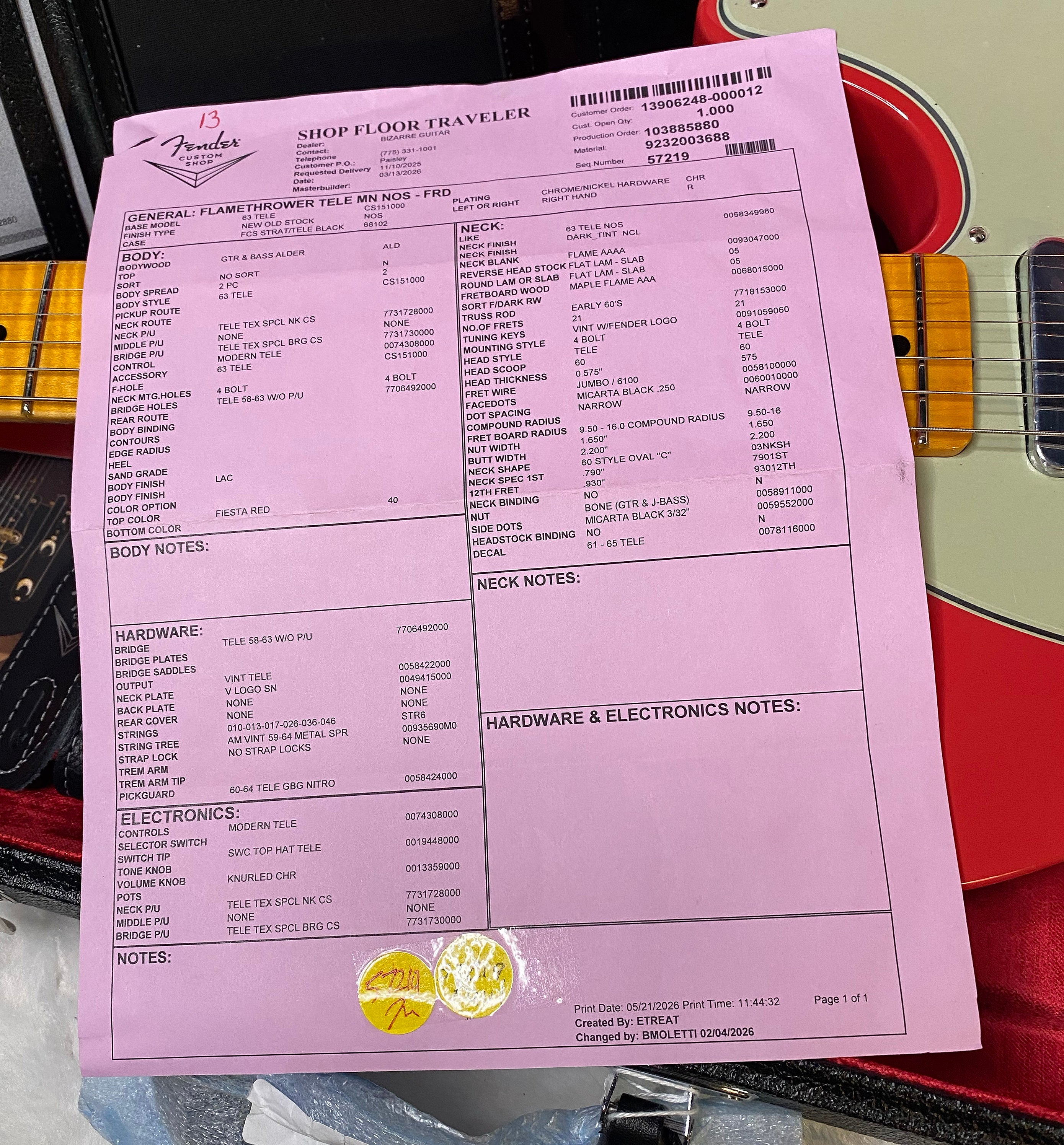 NEW! Fender Custom Shop Flamethrower Telecaster Custom - NOS - Modern Specs - Texas Special Pick-Ups - AAAA Flamed Neck - Fiesta Red - Authorized Dealer - 7.2lbs - G07144