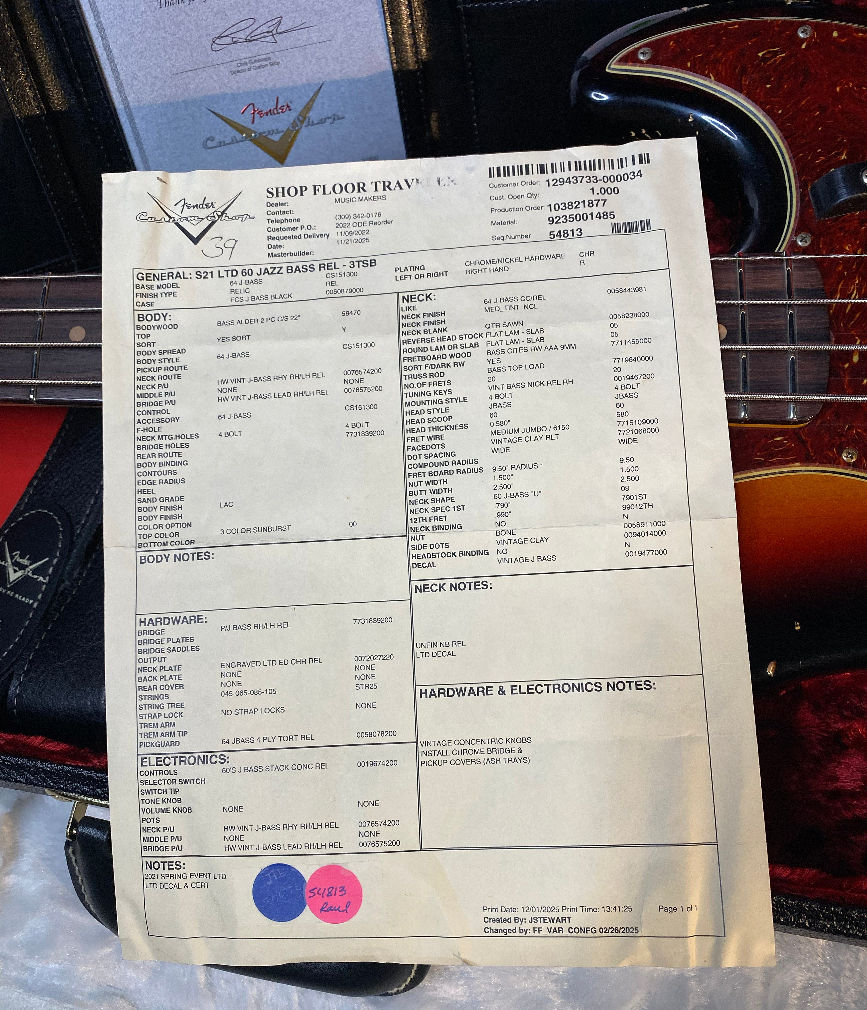 NEW ! 1960 Jazz Bass Heavy Relic Custom Shop Reissue - Sunburst - 9.4lbs - Handwound Pick-Ups - Authorized Dealer - G06486