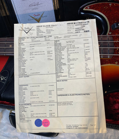 NEW ! 1960 Jazz Bass Heavy Relic Custom Shop Reissue - Sunburst - 9.4lbs - Handwound Pick-Ups - Authorized Dealer - G06486