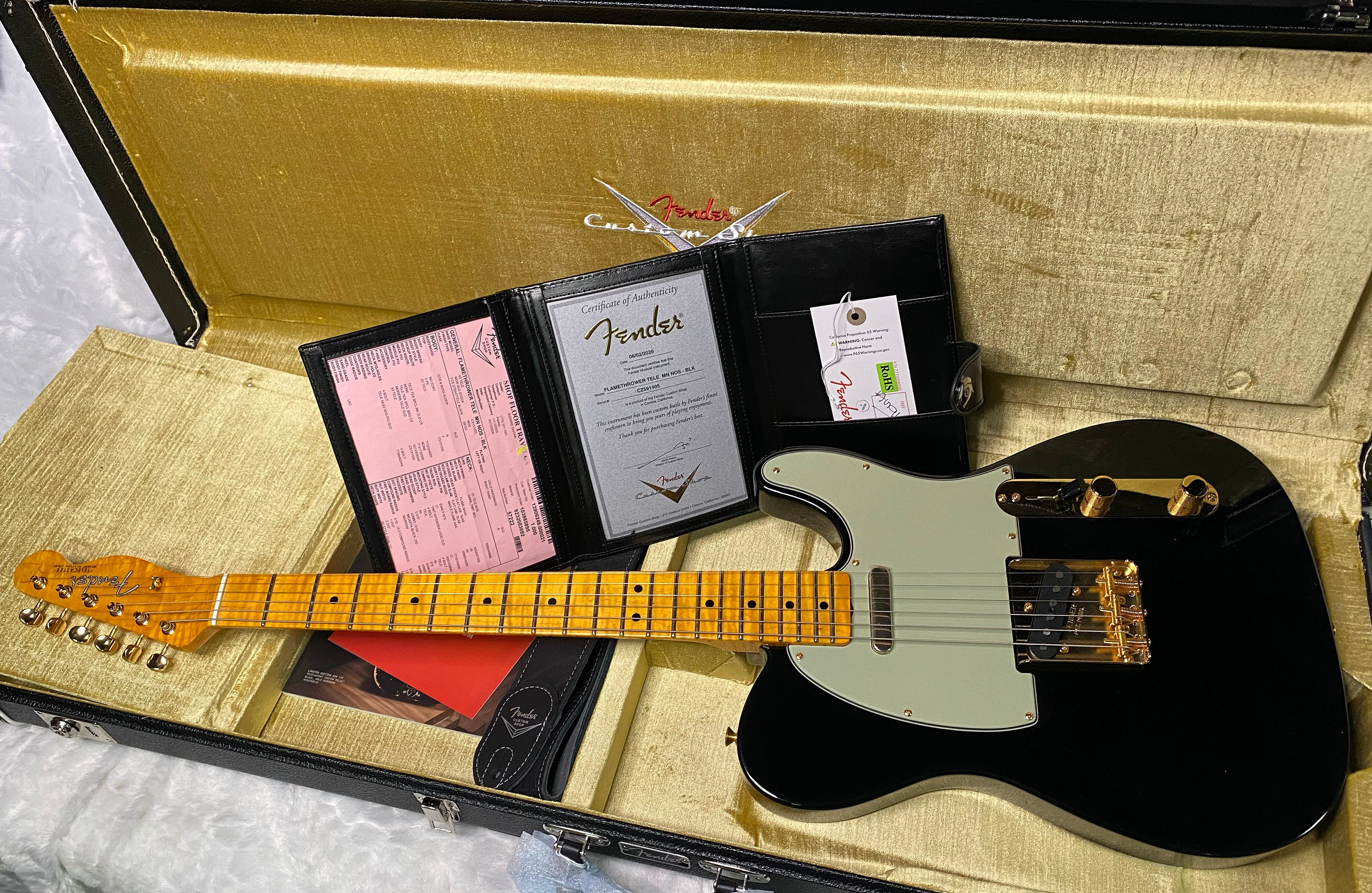 NEW! Fender Custom Shop Flamethrower Telecaster Custom - NOS - Modern Specs - Texas Special Pick-Ups - AAAA Flamed Neck - Black Finish - Gold Hardware - Authorized Dealer - 7.45lbs - G07166