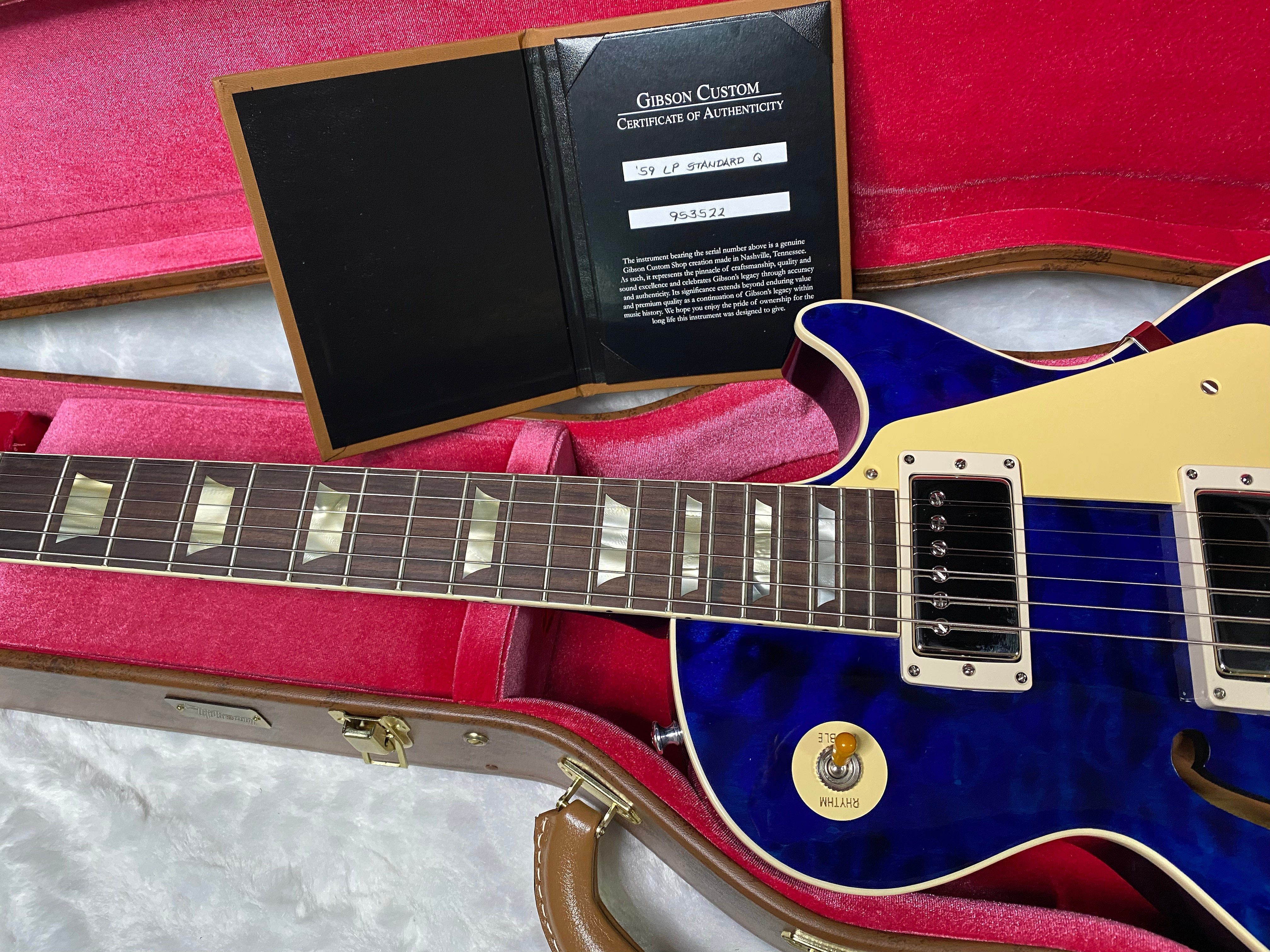 NEW ! Gibson Custom Shop 1959 Les Paul - Blue Gloss Finish - Hand Picked AAAA Quilt Maple Top - F-Holes - One Off! Super RARE! Authorized Dealer - Only 7.2lbs - G07178
