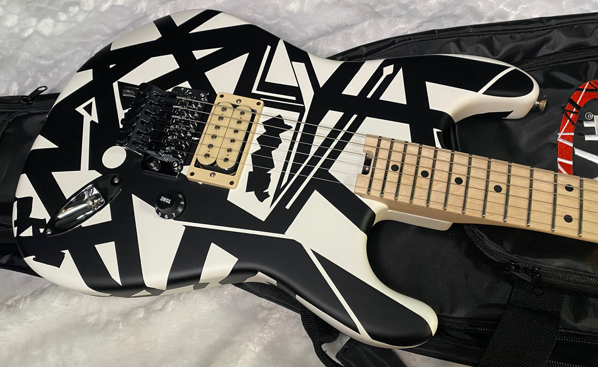 NEW EVH Striped Series Shapes Electric Guitar - White and Black - Gig Bag - 7.4lbs - Authorized Dealer - G07843