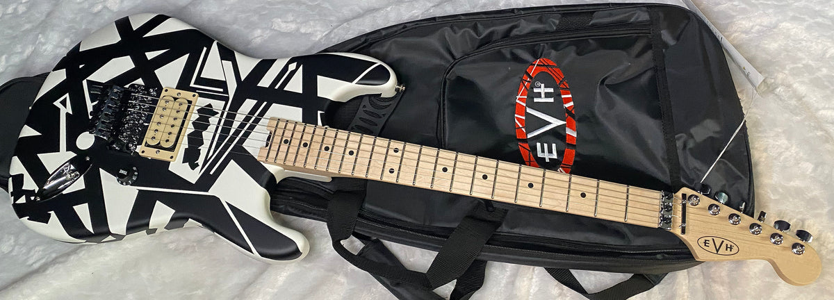 NEW EVH Striped Series Shapes Electric Guitar - White and Black - Gig Bag - 7.4lbs - Authorized Dealer - G07843