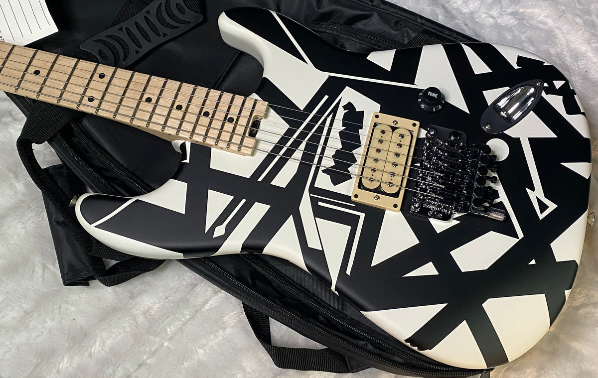 NEW EVH Striped Series Shapes Electric Guitar - White and Black - Gig Bag - 7.4lbs - Authorized Dealer - G07843