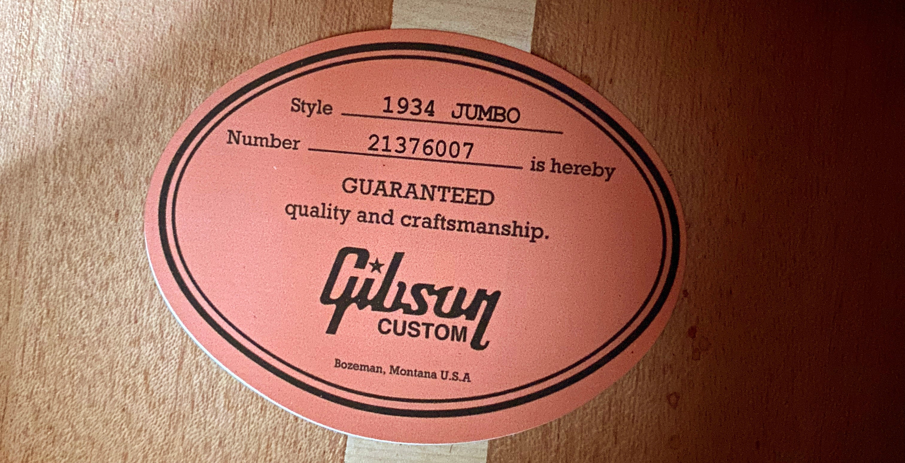 NEW! Gibson Acoustic 1934 Jumbo Acoustic Guitar - Vintage Sunburst VOS - Custom Shop - Authorized Dealer - 4.2lbs - G07202