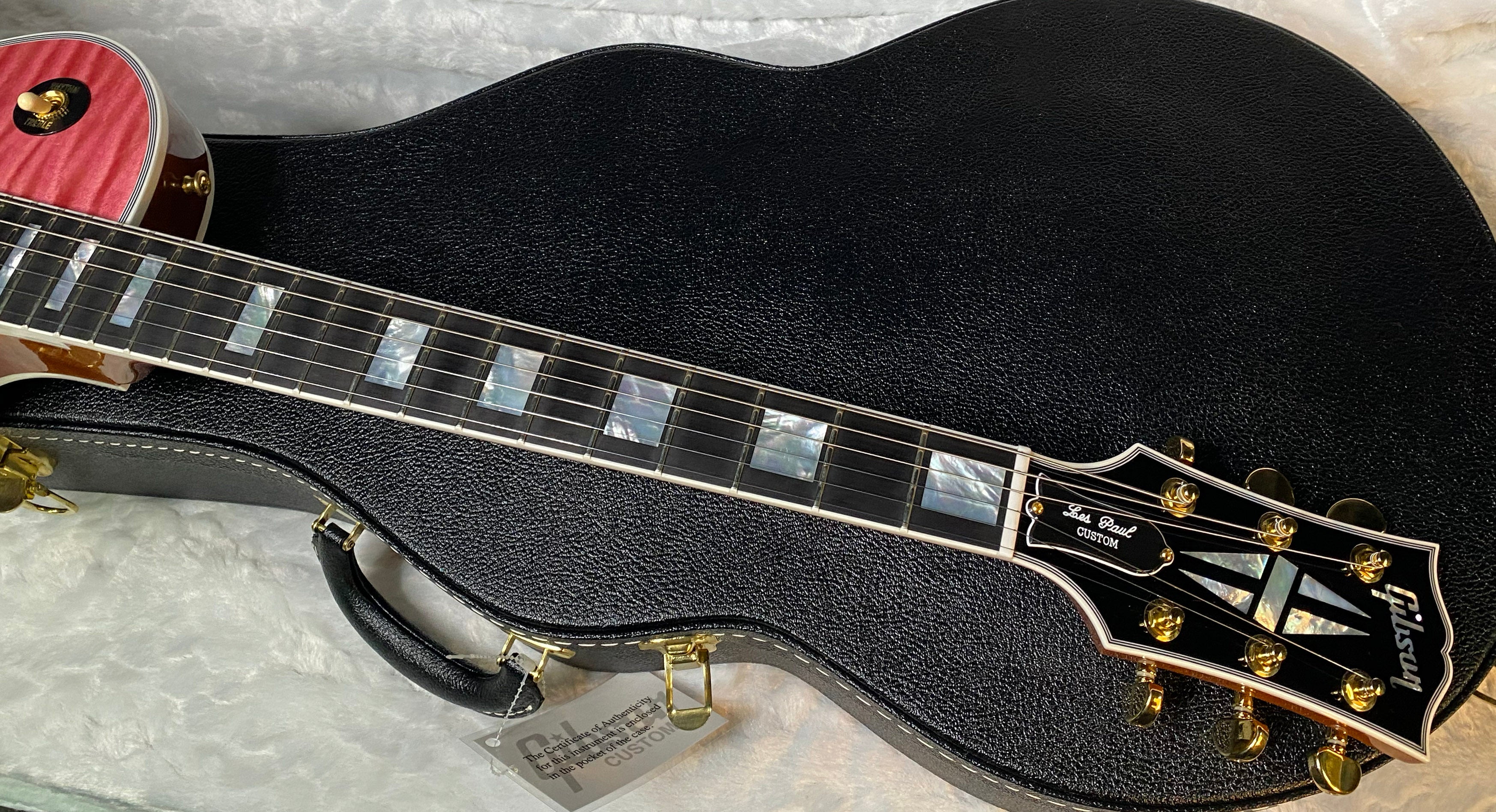 NEW! Gibson Dealer Select Custom Shop Les Paul Custom AAA Figured Top - Transparent Pink - Authorized Dealer - WOW! 8.8 lbs - G05750