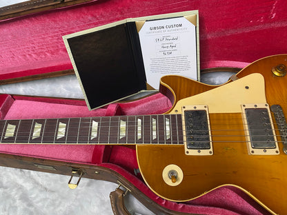 NEW! Gibson Custom 1959 Les Paul Standard Mismatched Top Electric Guitar - Gold Poppy Burst, Heavy Aged - Only 8.1lbs - G07185