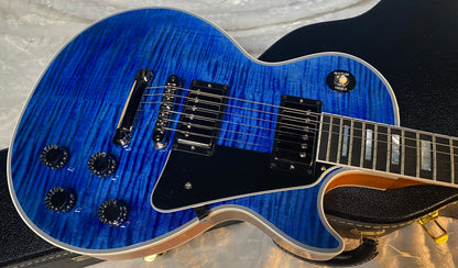 NEW! Gibson Dealer Select Custom Shop Les Paul Custom AAA Figured Flame Top - Transparent Blue / Natural Back - Authorized Dealer - WOW! 8.9 lbs - G06607