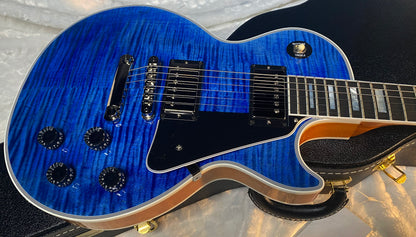 NEW! Gibson Dealer Select Custom Shop Les Paul Custom AAA Figured Flame Top - Transparent Blue / Natural Back - Authorized Dealer - WOW! 8.9 lbs - G06607
