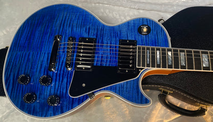 NEW! Gibson Dealer Select Custom Shop Les Paul Custom AAA Figured Flame Top - Transparent Blue / Natural Back - Authorized Dealer - WOW! 8.9 lbs - G06607