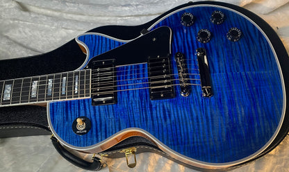 NEW! Gibson Dealer Select Custom Shop Les Paul Custom AAA Figured Flame Top - Transparent Blue / Natural Back - Authorized Dealer - WOW! 8.9 lbs - G06607