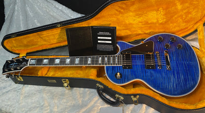 NEW! Gibson Dealer Select Custom Shop Les Paul Custom AAA Figured Flame Top - Transparent Blue / Natural Back - Authorized Dealer - WOW! 8.9 lbs - G06607