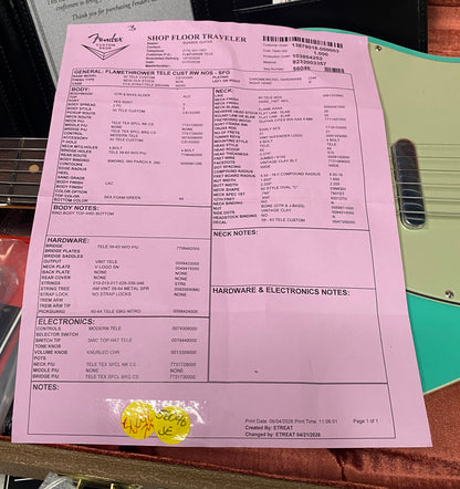 NEW! Fender Custom Shop Flamethrower Telecaster Custom - NOS - Modern Specs - Texas Special Pick-Ups - AAAA Flamed Neck -Seafoam Green - Authorized Dealer - 8lbs - G07232