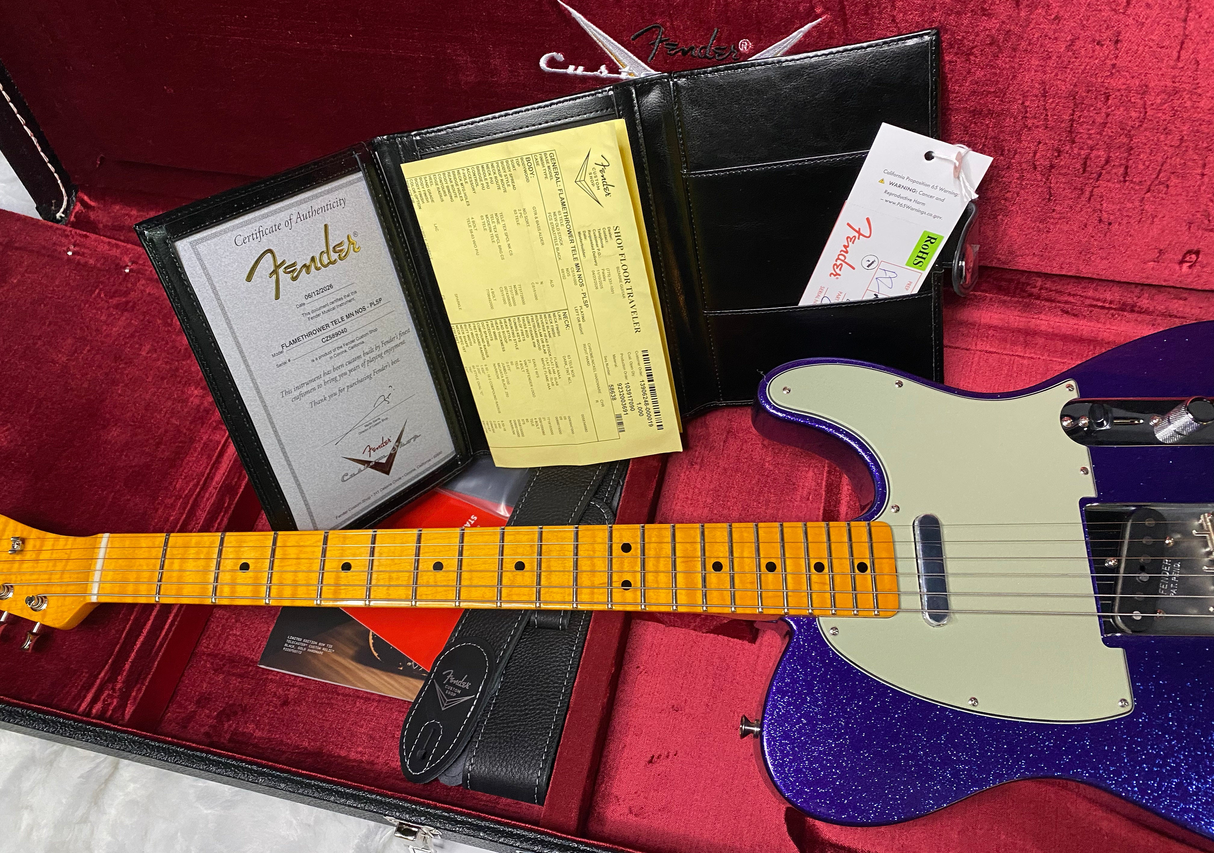 NEW! Fender Custom Shop Flamethrower Telecaster Custom - NOS - Modern Specs - Texas Special Pick-Ups - AAAA Flamed Neck - Purple Sparkle - Authorized Dealer - 7.8lbs - G07233