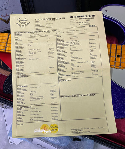 NEW! Fender Custom Shop Flamethrower Telecaster Custom - NOS - Modern Specs - Texas Special Pick-Ups - AAAA Flamed Neck - Purple Sparkle - Authorized Dealer - 7.8lbs - G07233