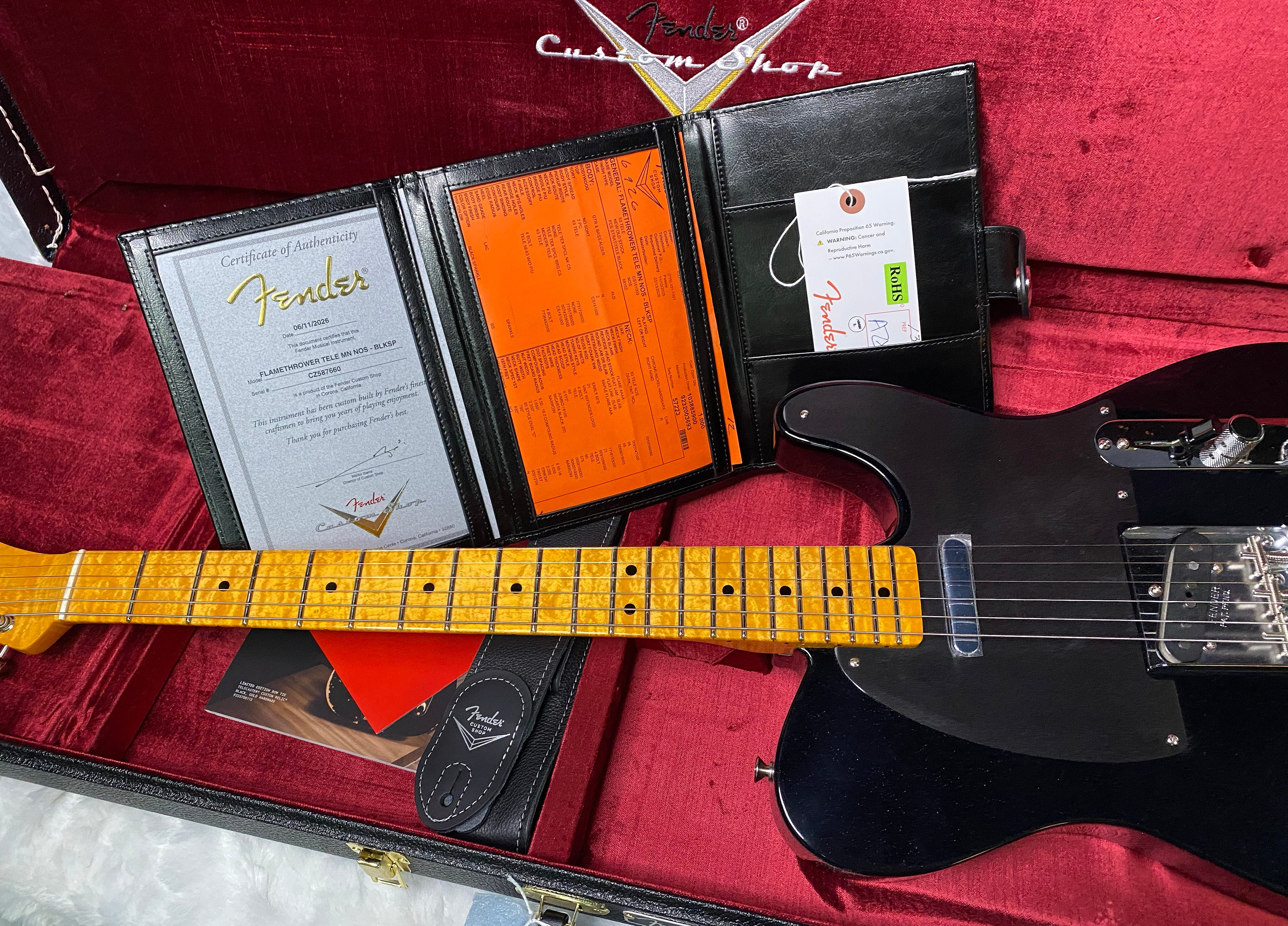 NEW! Fender Custom Shop Flamethrower Telecaster Custom - NOS - Modern Specs - Texas Special Pick-Ups - AAAA Flamed Neck - Black Sparkle - Authorized Dealer - 7.5lbs - G07234