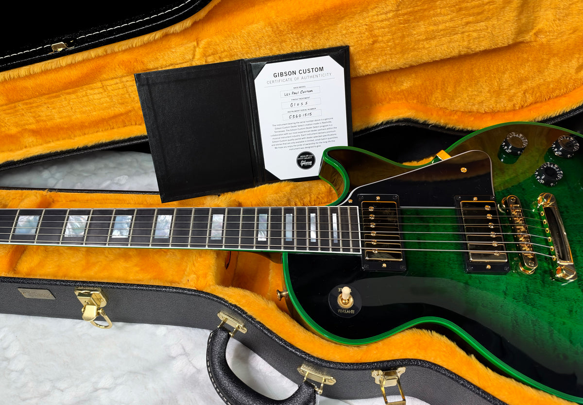 NEW! Gibson Dealer Select Custom Shop Les Paul Custom Green Widow AAA Figured Flame Top - Authorized Dealer - 9.9 lbs - G07917