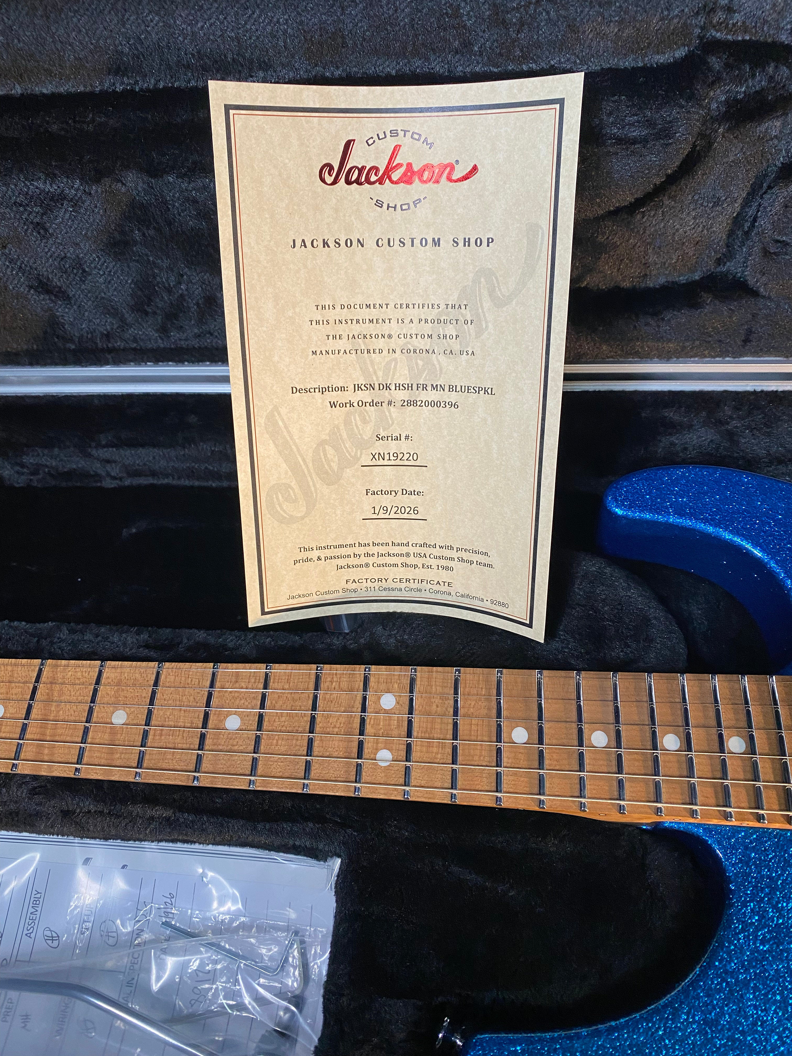 NEW ! Jackson Custom Shop Dinky HSH - Roasted Maple Neck & Fretboard - DK - Blue Sparkle - Authorized Dealer - 8.3 lbs - G06649