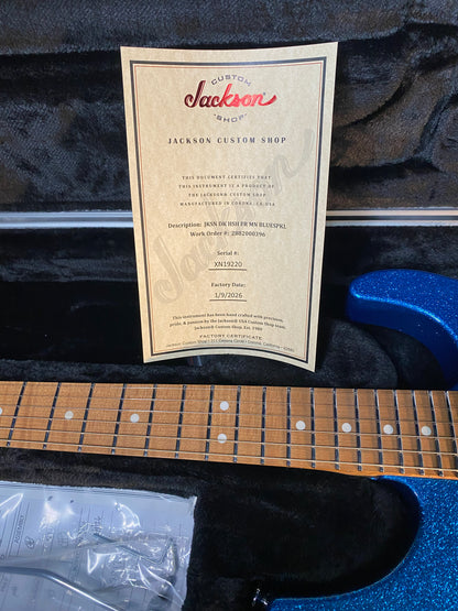 NEW ! Jackson Custom Shop Dinky HSH - Roasted Maple Neck & Fretboard - DK - Blue Sparkle - Authorized Dealer - 8.3 lbs - G06649