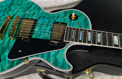 NEW! Gibson Dealer Select Custom Shop Les Paul Custom AAAAA Quilt 5AQ - Aqua Blue - Authorized Dealer - WOW! 9.6 lbs - G07305
