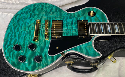 NEW! Gibson Dealer Select Custom Shop Les Paul Custom AAAAA Quilt 5AQ - Aqua Blue - Authorized Dealer - WOW! 9.6 lbs - G07305