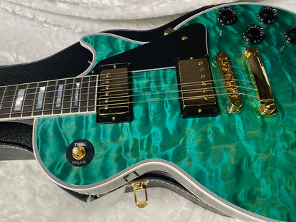 NEW! Gibson Dealer Select Custom Shop Les Paul Custom AAAAA Quilt 5AQ - Aqua Blue - Authorized Dealer - WOW! 9.6 lbs - G07305