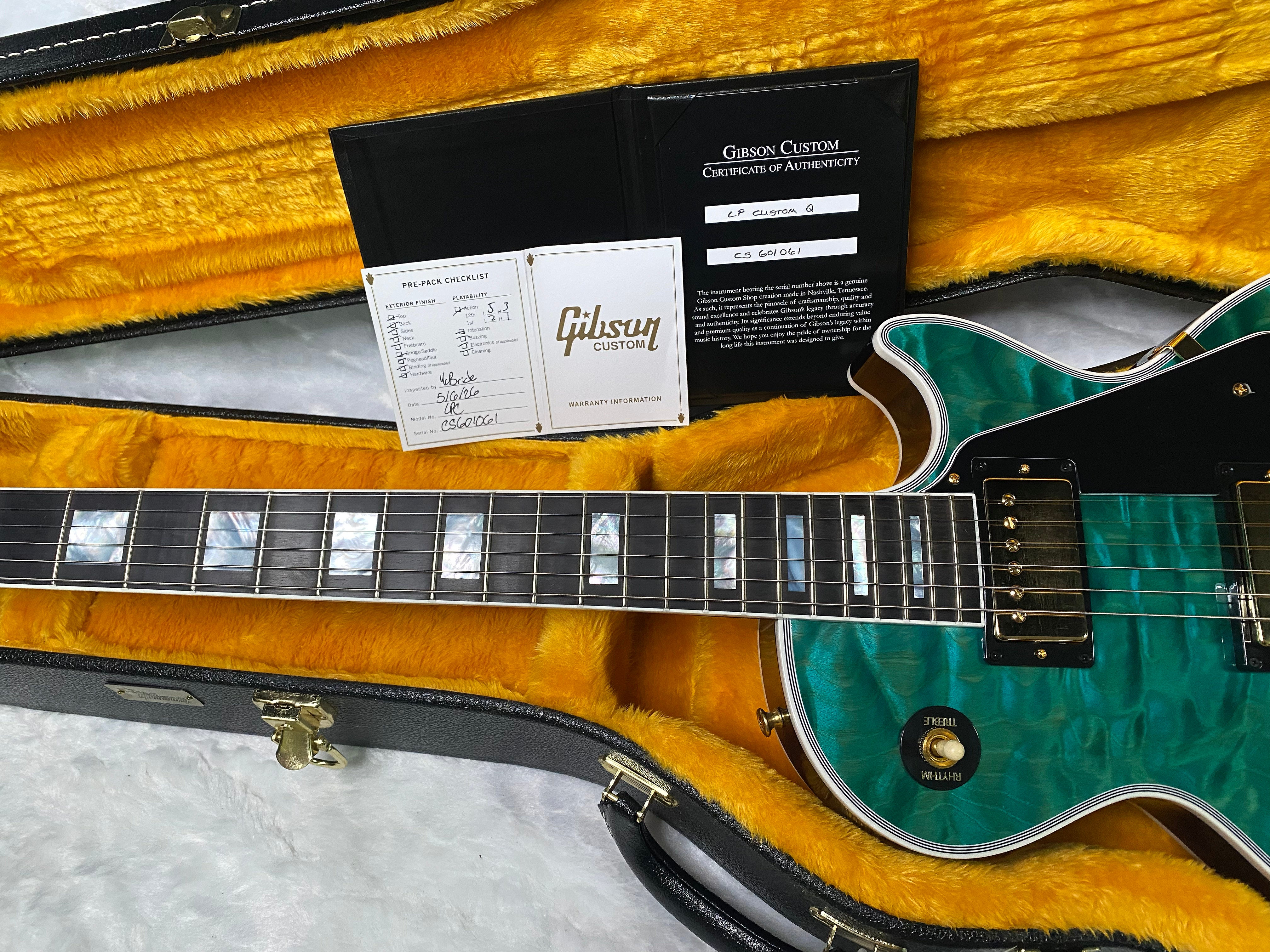 NEW! Gibson Dealer Select Custom Shop Les Paul Custom AAAAA Quilt 5AQ - Aqua Blue - Authorized Dealer - WOW! 9.6 lbs - G07305