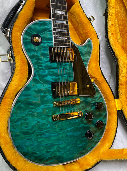 NEW! Gibson Dealer Select Custom Shop Les Paul Custom AAAAA Quilt 5AQ - Aqua Blue - Authorized Dealer - WOW! 9.6 lbs - G07305