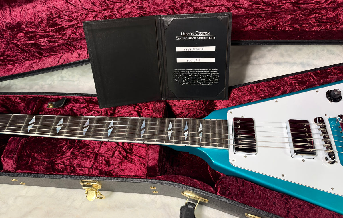 NEW Gibson Custom Limited Edition 1969 Flying V Reissue Electric Guitar - Gloss Aqua Mist - 6.5 lbs - Authorized Dealer - G07975