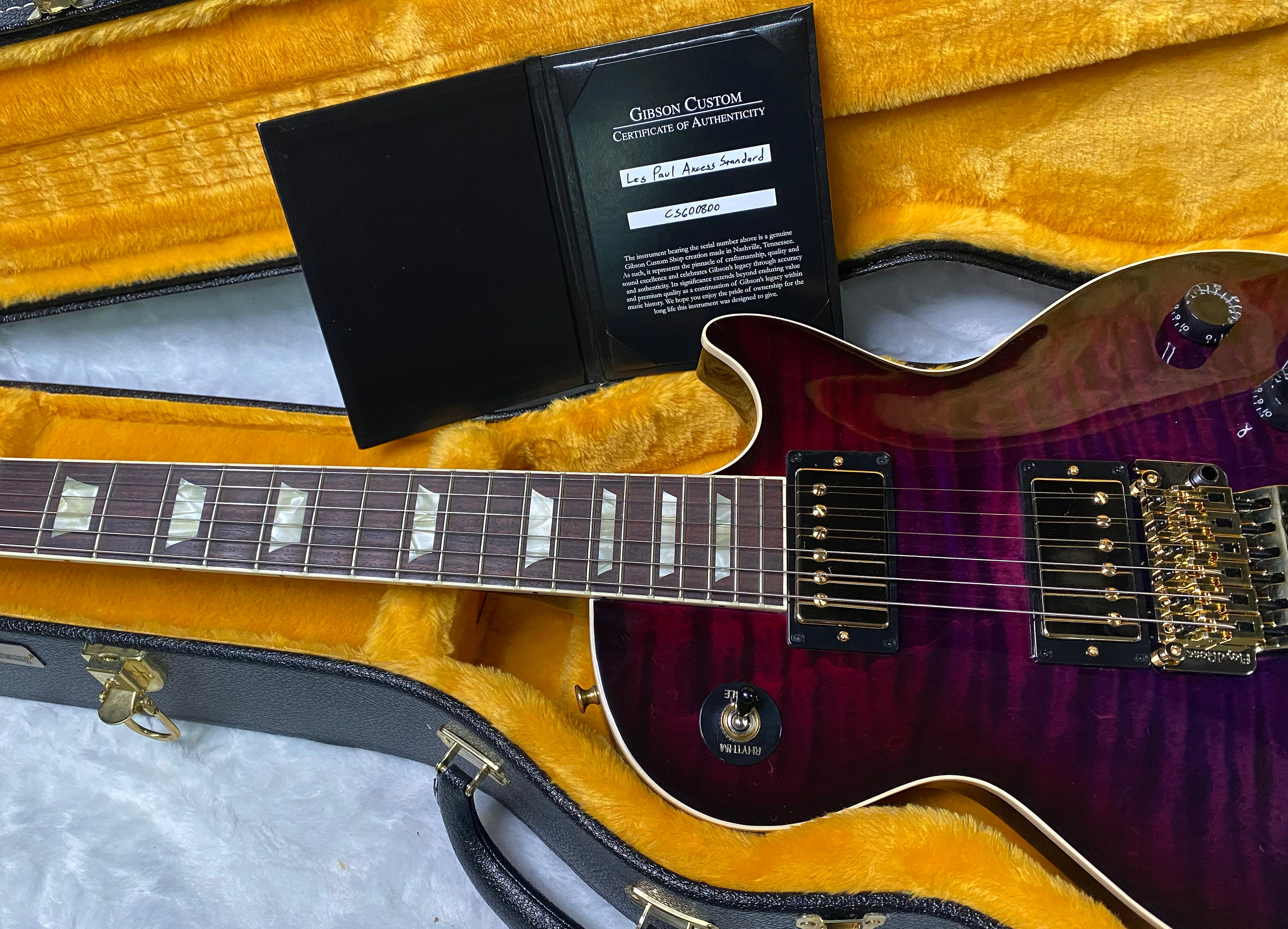 NEW! Gibson Custom Les Paul Axcess Standard Figured Top Floyd Rose Electric Guitar - Greatest Hits II - Authorized Dealer - Tri-Berry Burst - WOW! 8.3lbs - G07307