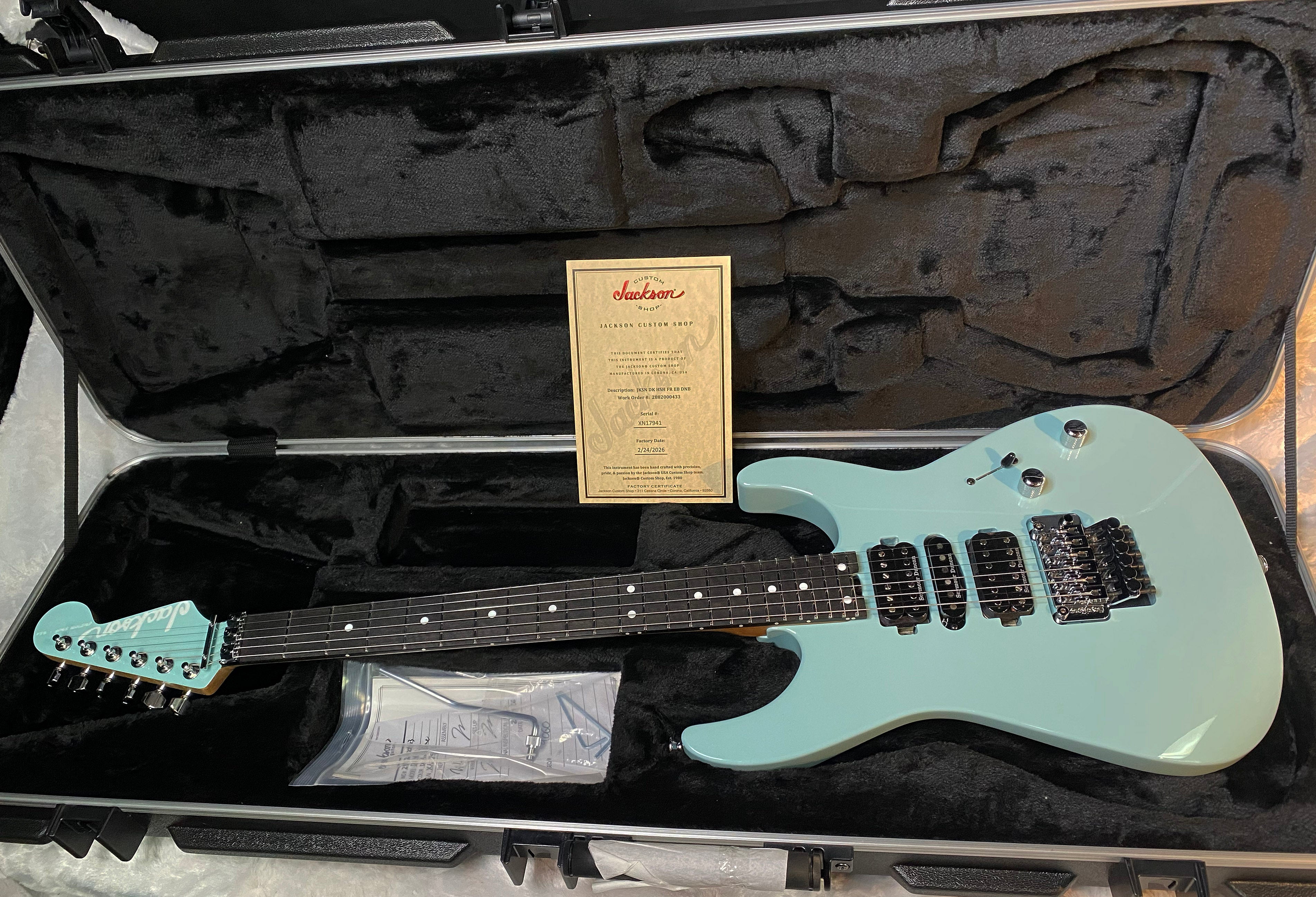 NEW ! Jackson Custom Shop Dinky HSH - Roasted Maple Neck & Ebony Fretboard - DK - Daphne Blue - Authorized Dealer - 8.1 lbs - G06676