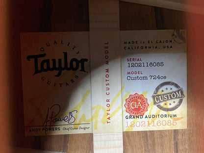 NEW! Taylor Custom 724ce Acoustic-Electric Guitar - Natural Gloss - AAAAA Hand Picked Koa - WOW! Authorized Dealer - G06694