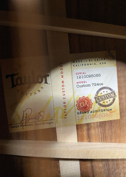 NEW! Taylor Custom 724ce Acoustic-Electric Guitar - Natural Gloss - AAAAA Hand Picked Koa - WOW! Authorized Dealer - G05889