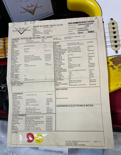 NEW! Fender Custom Shop Special Run '69 Stratocaster Heavy Relic - Handwound P/U's - Aged Graffiti Yellow - Reverse Headstock - 7.7lbs - Authorized Dealer - One OFF! SUPER RARE! G06753