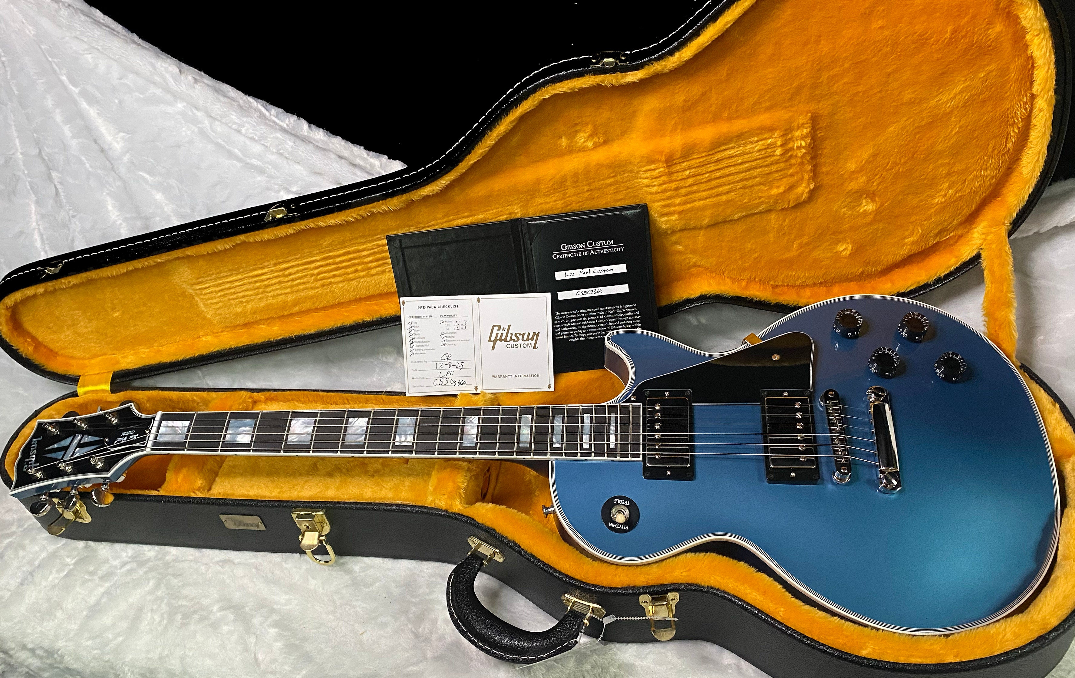 NEW! Gibson Les Paul Custom - Pelham Blue VOS - Dealer Select - Ebony Board - Authorized Dealer - Only 9.65 lbs - G07384