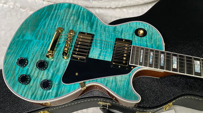 NEW! Gibson Dealer Select Custom Shop Les Paul Custom AAA Flame Top - Aqua Blue - Authorized Dealer - WOW! 8.2 lbs - G07380