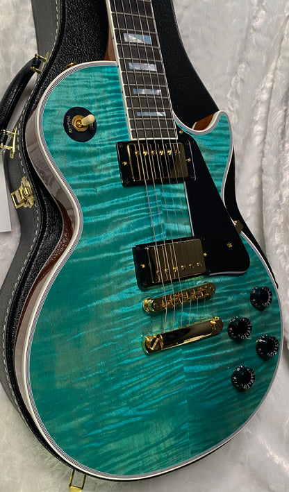 NEW! Gibson Dealer Select Custom Shop Les Paul Custom AAA Flame Top - Aqua Blue - Authorized Dealer - WOW! 8.2 lbs - G07380
