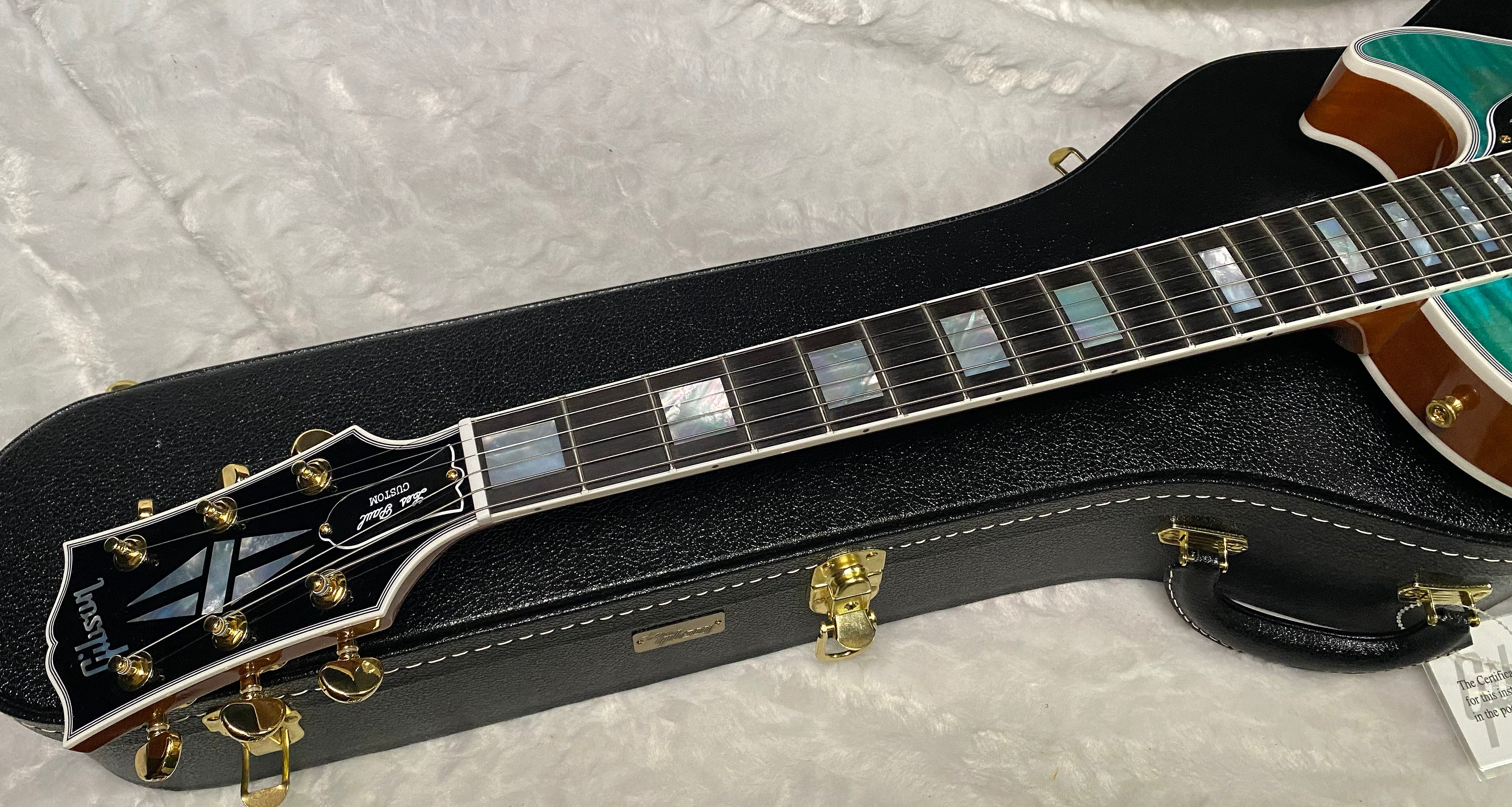 NEW! Gibson Dealer Select Custom Shop Les Paul Custom AAA Flame Top - Aqua Blue - Authorized Dealer - WOW! 8.2 lbs - G07380