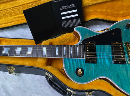 NEW! Gibson Dealer Select Custom Shop Les Paul Custom AAA Flame Top - Aqua Blue - Authorized Dealer - WOW! 8.2 lbs - G07380