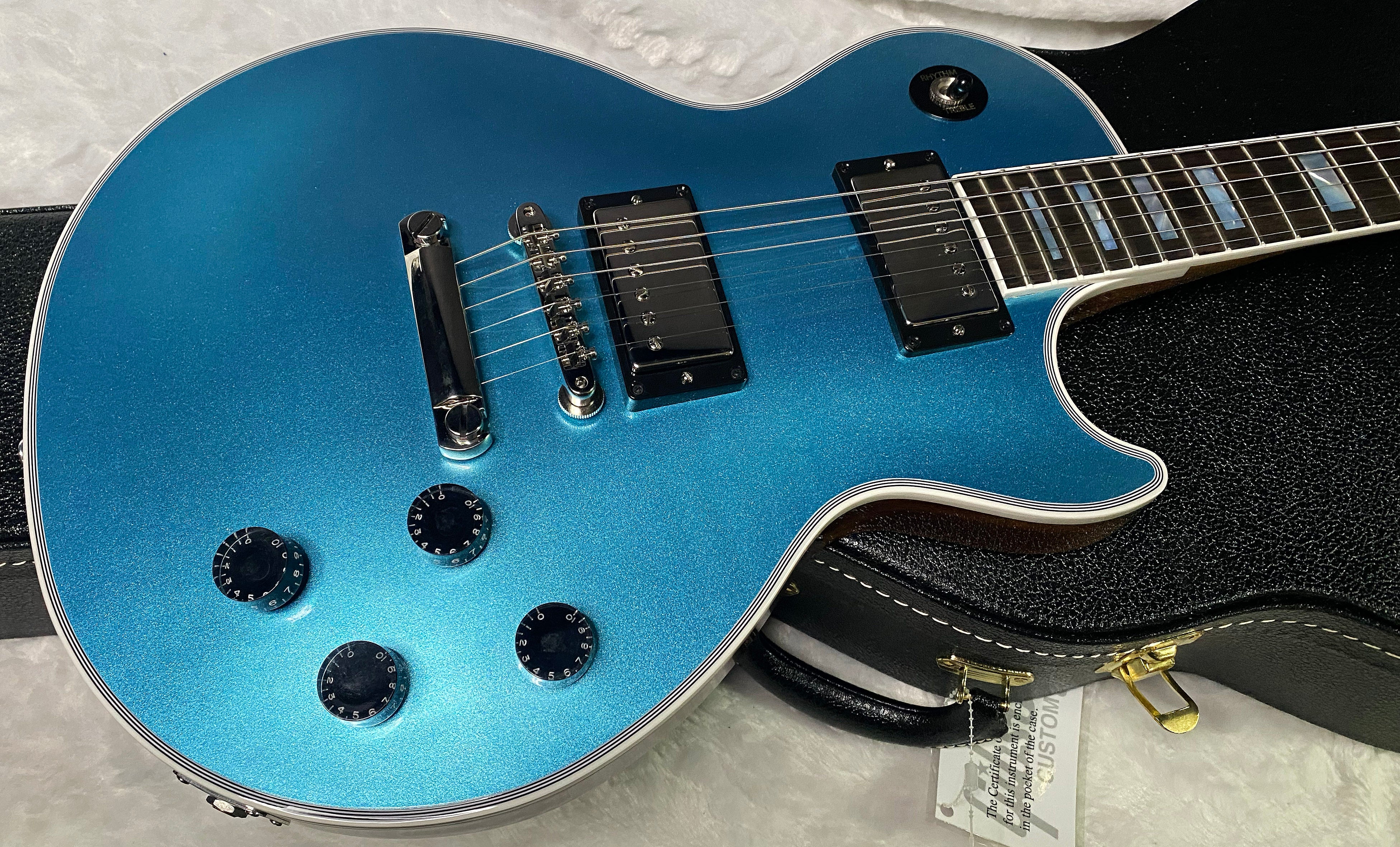 NEW! Gibson Les Paul Custom Axcess - One Of A Kind - ABSOLUTELY KILLER Flame Underneath Ice Blue Sparkle Finish! Only 7.5 lbs - Stinger Headstock - Authorized Dealer - G07381