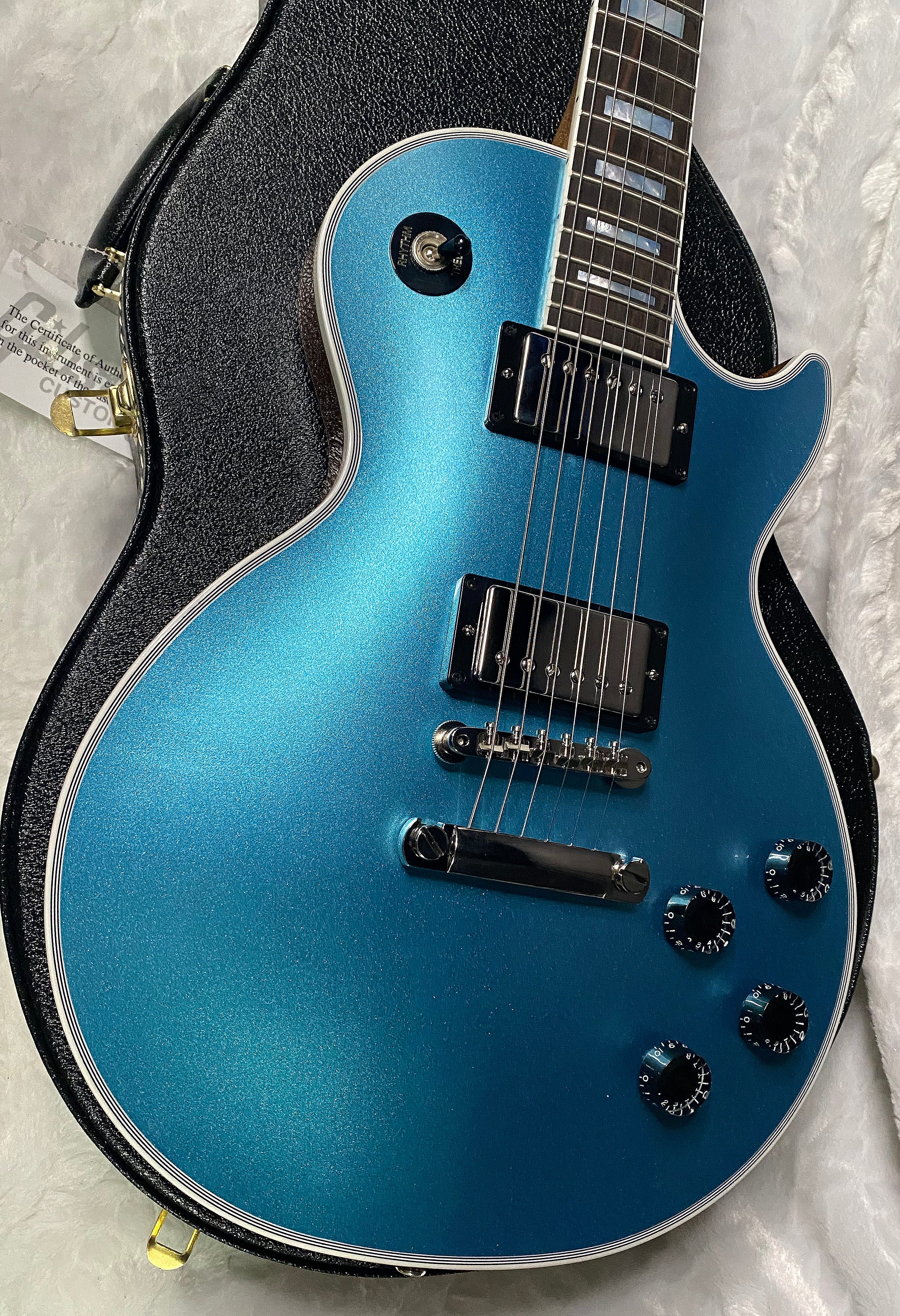 NEW! Gibson Les Paul Custom Axcess - One Of A Kind - ABSOLUTELY KILLER Flame Underneath Ice Blue Sparkle Finish! Only 7.5 lbs - Stinger Headstock - Authorized Dealer - G07381