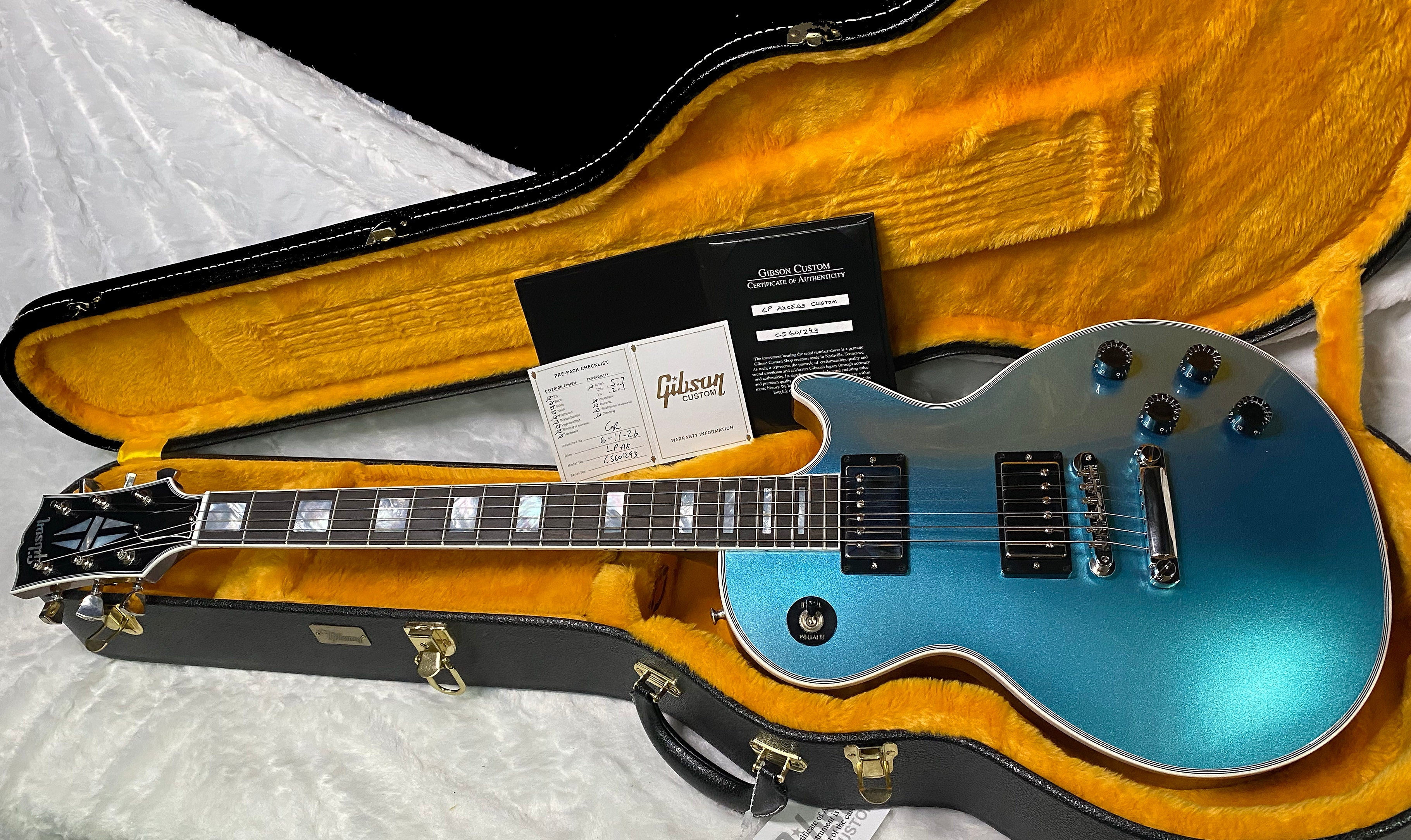 NEW! Gibson Les Paul Custom Axcess - One Of A Kind - ABSOLUTELY KILLER Flame Underneath Ice Blue Sparkle Finish! Only 7.5 lbs - Stinger Headstock - Authorized Dealer - G07381