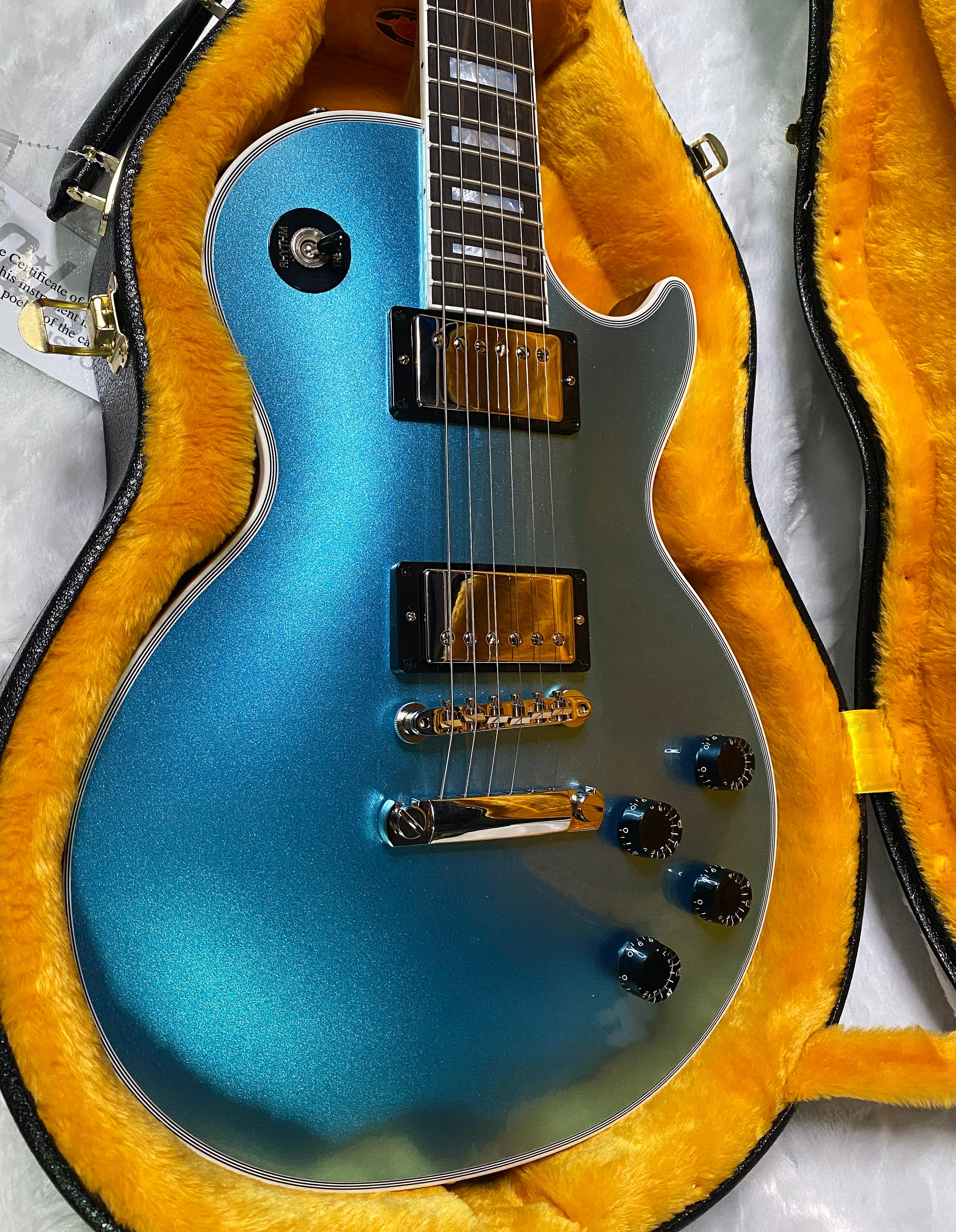 NEW! Gibson Les Paul Custom Axcess - One Of A Kind - ABSOLUTELY KILLER Flame Underneath Ice Blue Sparkle Finish! Only 7.5 lbs - Stinger Headstock - Authorized Dealer - G07381