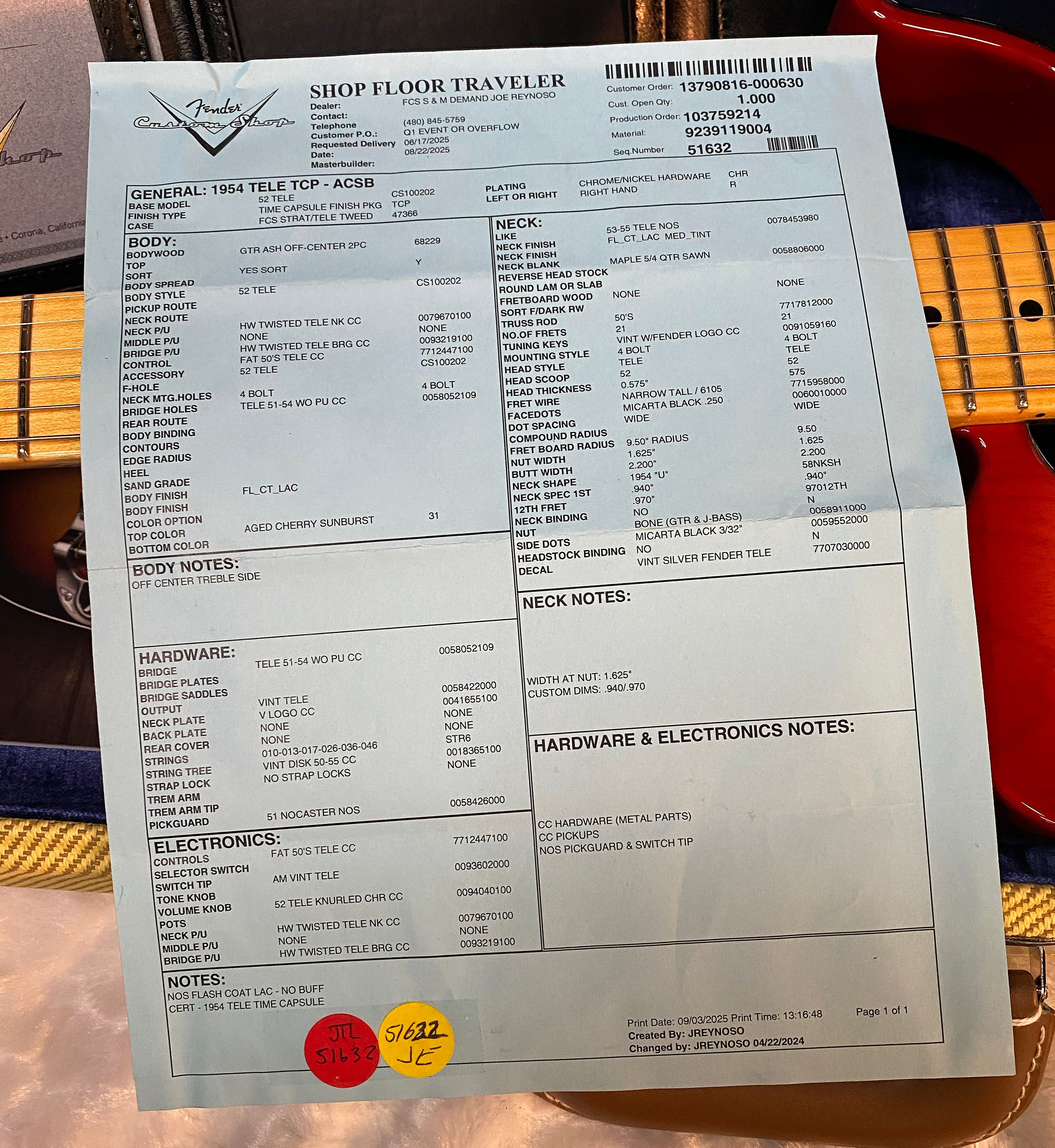 NEW! Fender '54 Limited Edition Telecaster - Handwound PU's - Time Capsule - TCP - Custom Shop - Authorized Dealer - Aged Cherry Sunburst - 7.2lbs - G05907