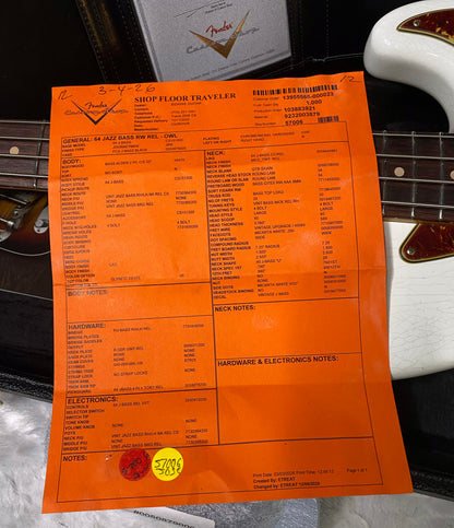 NEW! Fender Custom Shop 64 Jazz Bass Relic - Olympic White Finish - 9.7 lbs - Authorized Dealer - G06779